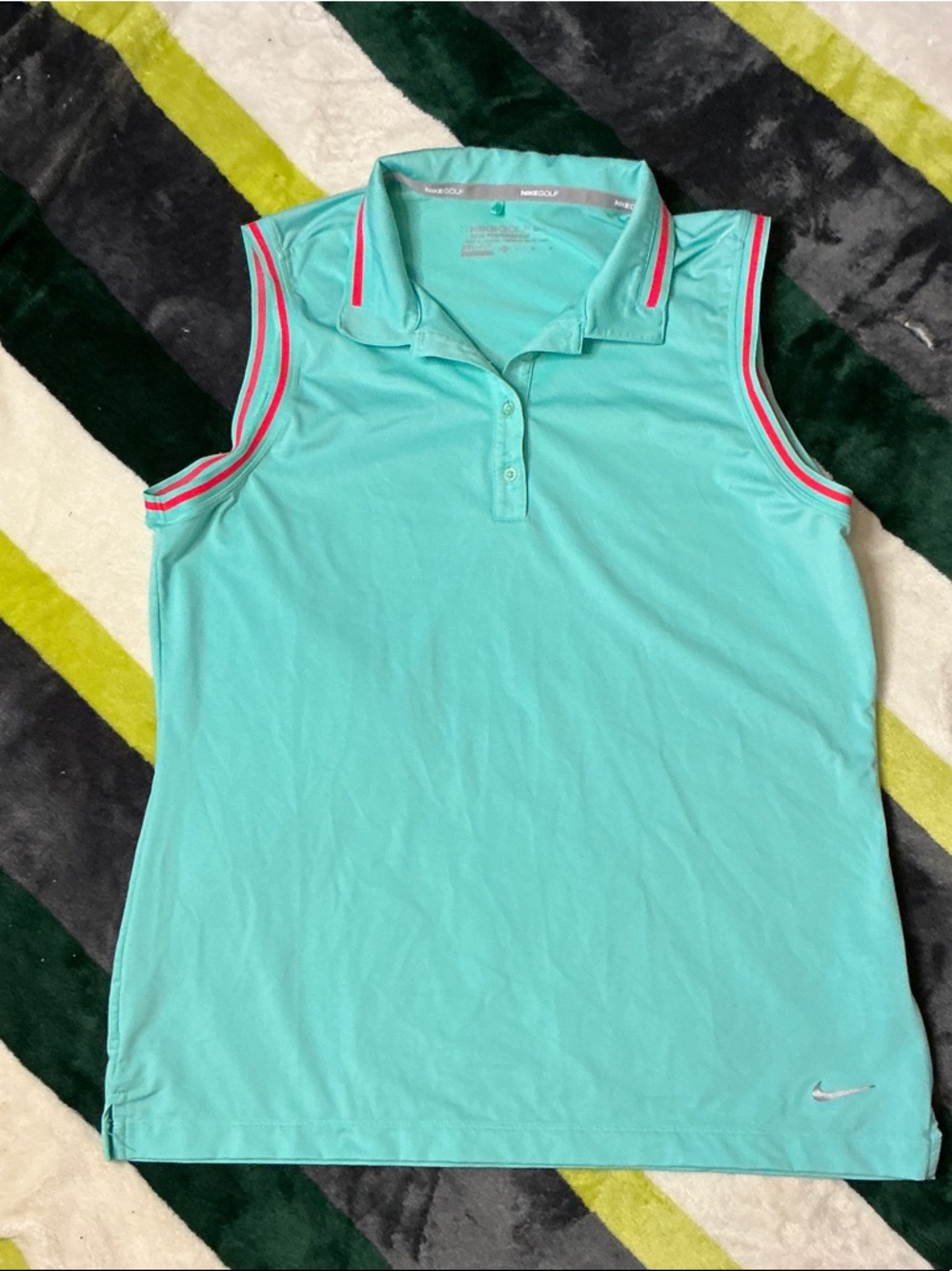 Nike Golf Women’s Sleeveless Polo Tank - Aqua with Pink Trim Size L